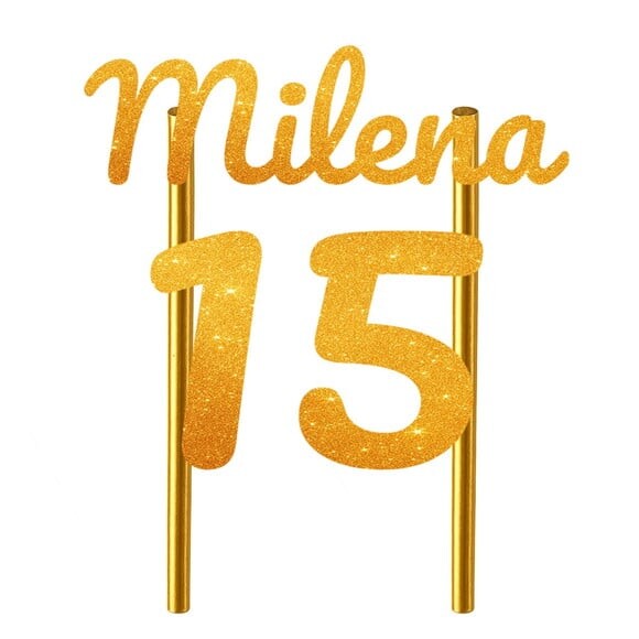 Topo de Bolo 15 Anos Glitter Nome Milena