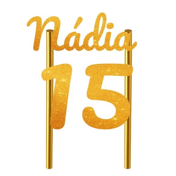 Topo de Bolo 15 Anos Glitter Nome Nádia
