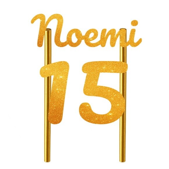 Topo de Bolo 15 Anos Glitter Nome Noemi