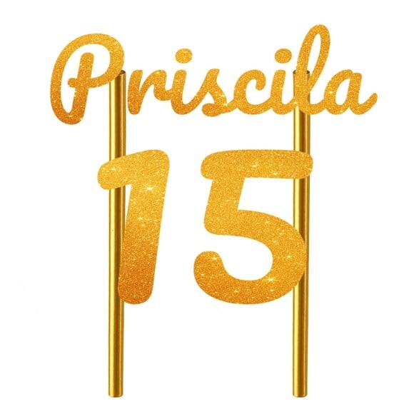 Topo de Bolo 15 Anos Glitter Nome Priscila