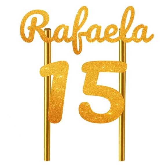 Topo de Bolo 15 Anos Glitter Nome Rafaela