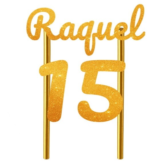 Topo de Bolo 15 Anos Glitter Nome Raquel