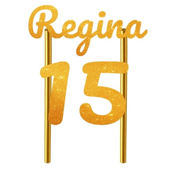 Topo de Bolo 15 Anos Glitter Nome Regina