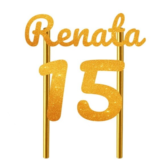 Topo de Bolo 15 Anos Glitter Nome Renata