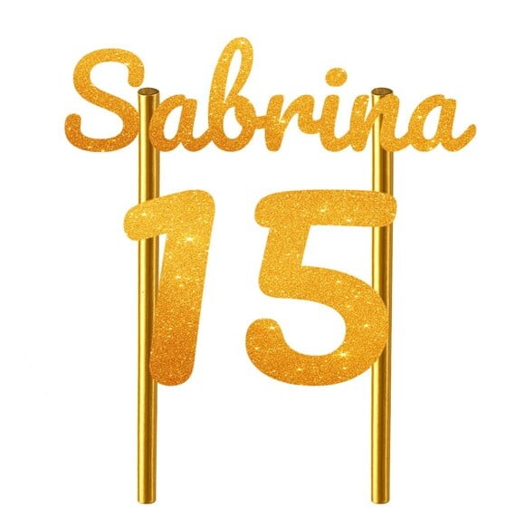 Topo de Bolo 15 Anos Glitter Nome Sabrina