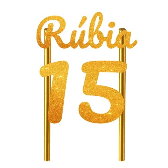 Topo de Bolo 15 Anos Glitter Nome Rúbia