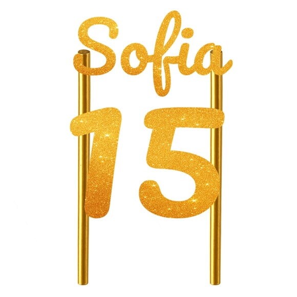 Topo de Bolo 15 Anos Glitter Nome Sofia