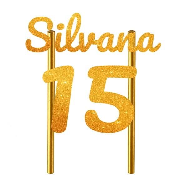 Topo de Bolo 15 Anos Glitter Nome Silvana