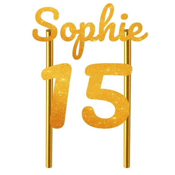 Topo de Bolo 15 Anos Glitter Nome Sophie