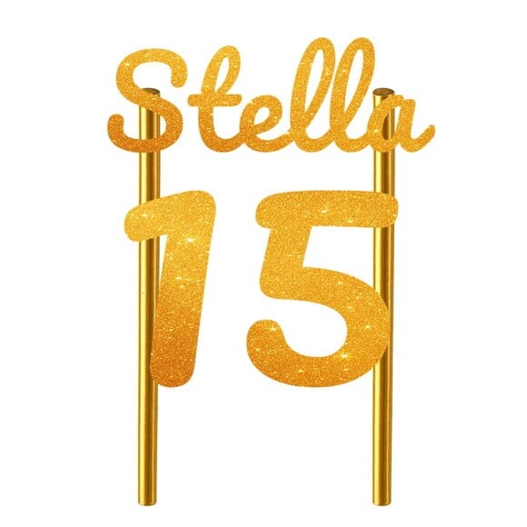Topo de Bolo 15 Anos Glitter Nome Stella