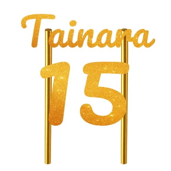 Topo de Bolo 15 Anos Glitter Nome Tainara