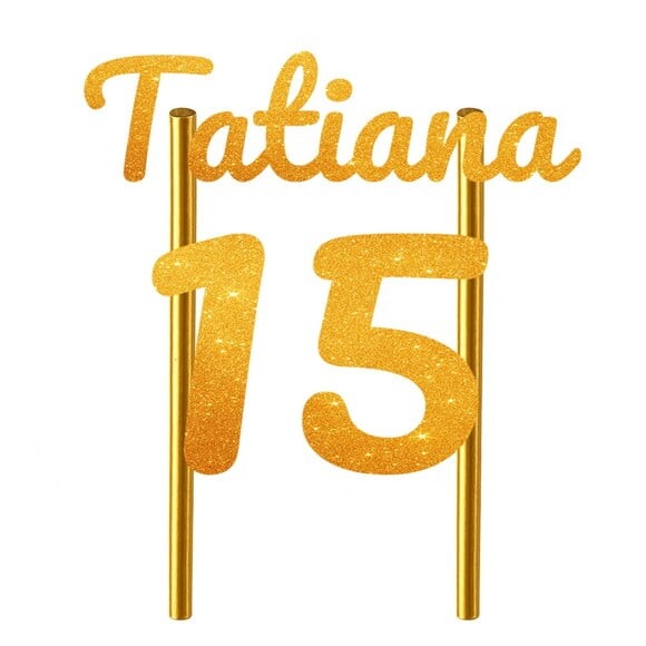 Topo de Bolo 15 Anos Glitter Nome Tatiana