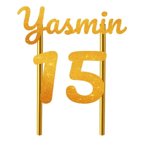 Topo de Bolo 15 Anos Glitter Nome Yasmin
