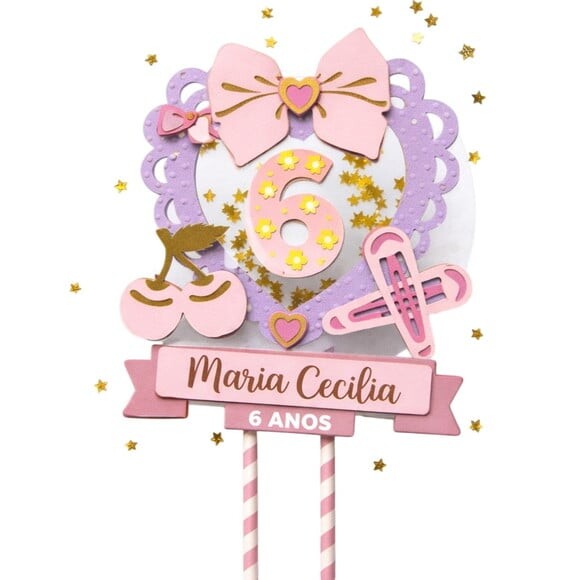 Topo de Bolo Premium Personalizado Aniversário Coquette