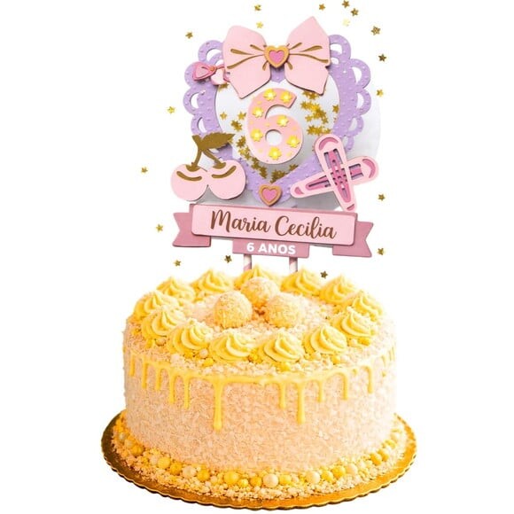Topo de Bolo Premium Personalizado Aniversário Coquette