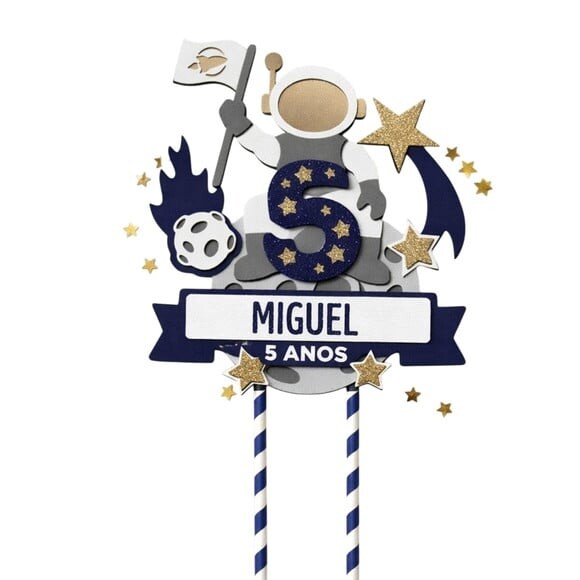 Topo de Bolo Premium Personalizado Astronauta