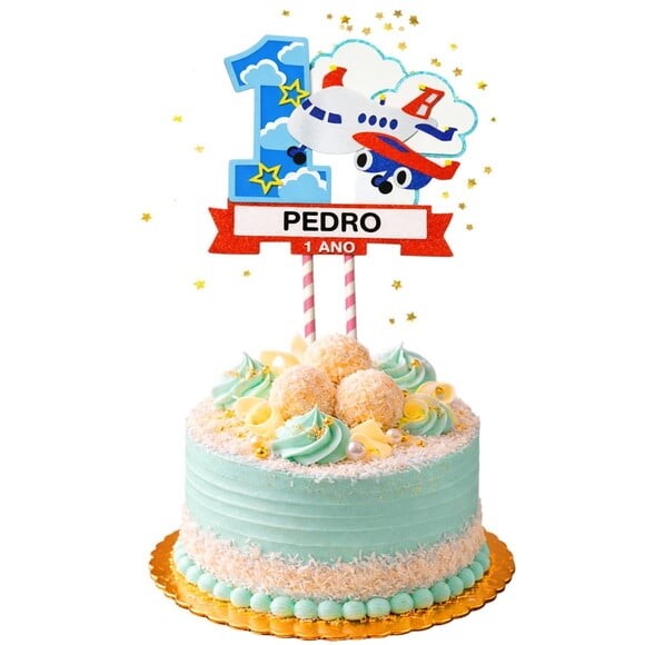 Topo de Bolo Premium Personalizado Avião