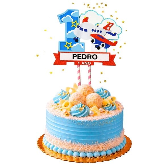 Topo de Bolo Premium Personalizado Avião