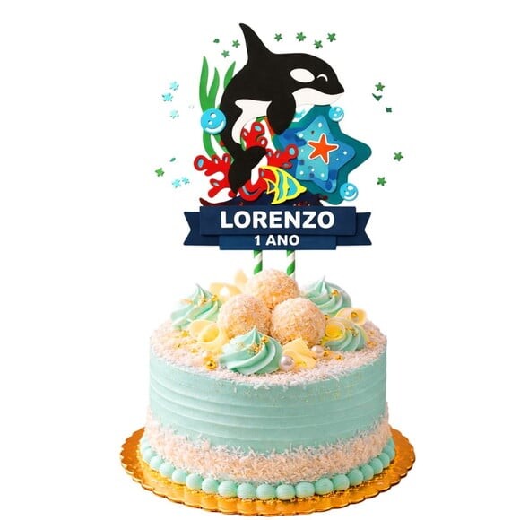 Topo de Bolo Premium Personalizado Baleia