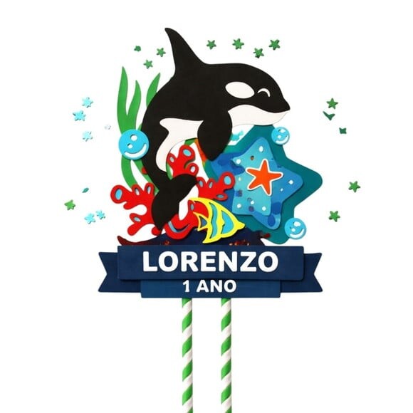 Topo de Bolo Premium Personalizado Baleia