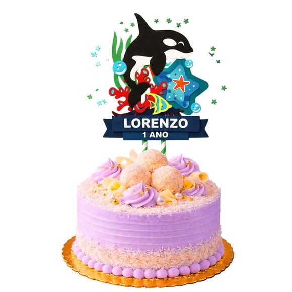 Topo de Bolo Premium Personalizado Baleia