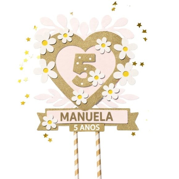 Topo de Bolo Premium Personalizado Boho com Flores