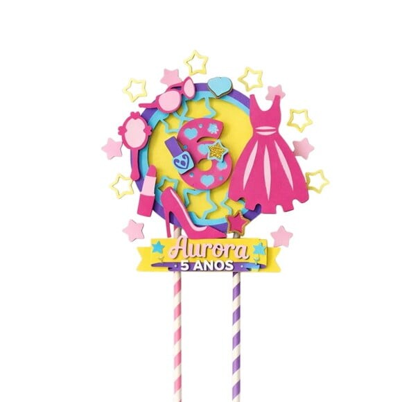 Topo de Bolo Premium Personalizado Boneca Rosa