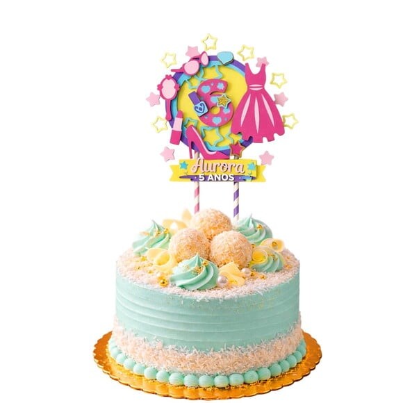 Topo de Bolo Premium Personalizado Boneca Rosa