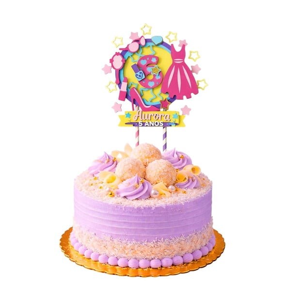 Topo de Bolo Premium Personalizado Boneca Rosa