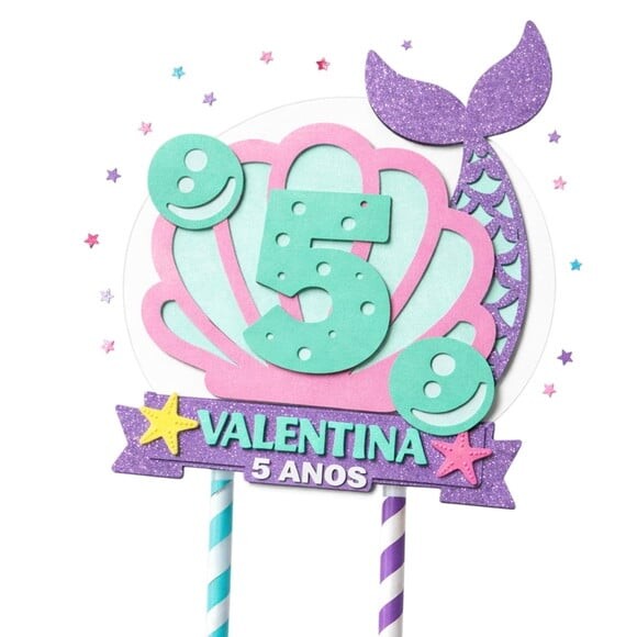 Topo de Bolo Premium Personalizado Calda de Sereia