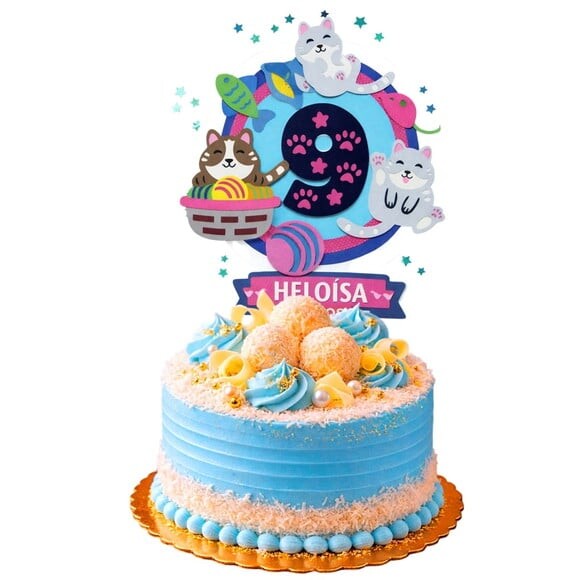 Topo de Bolo Premium Personalizado Gato Fofo