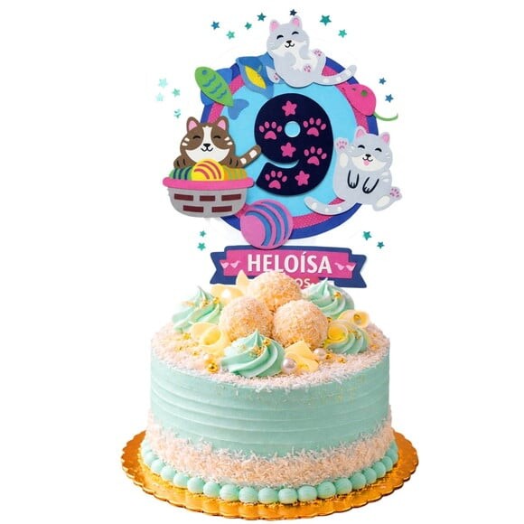 Topo de Bolo Premium Personalizado Gato Fofo