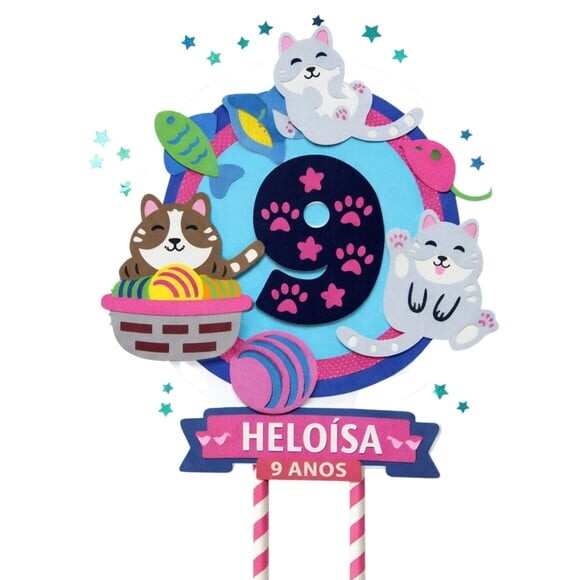 Topo de Bolo Premium Personalizado Gato Fofo