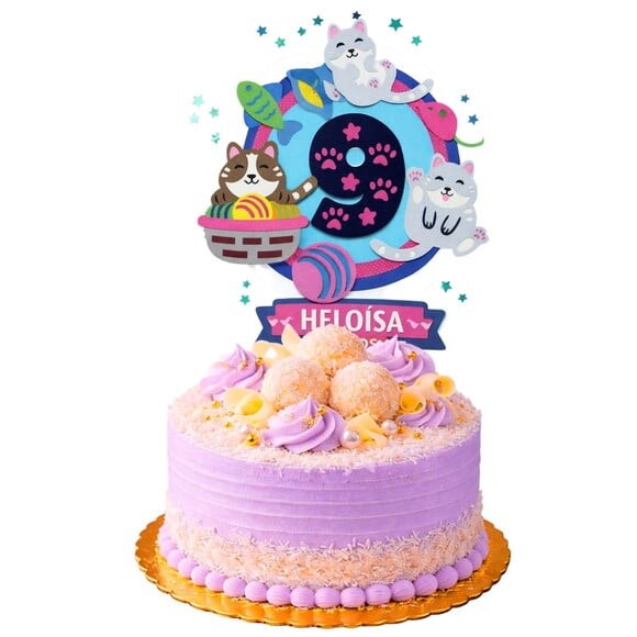 Topo de Bolo Premium Personalizado Gato Fofo
