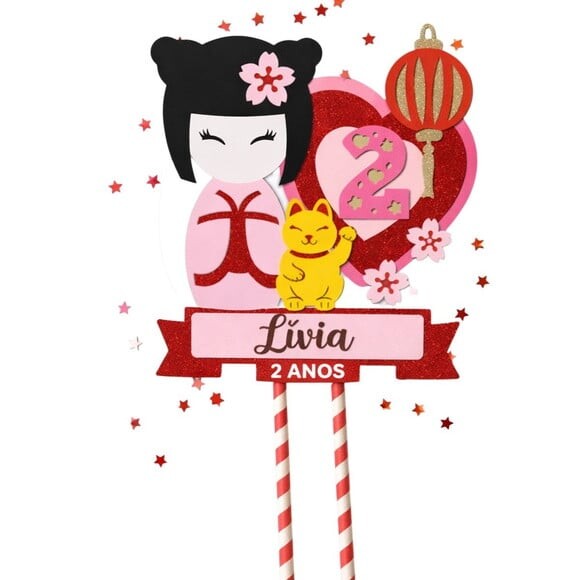 Topo de Bolo Premium Personalizado Kokeshi