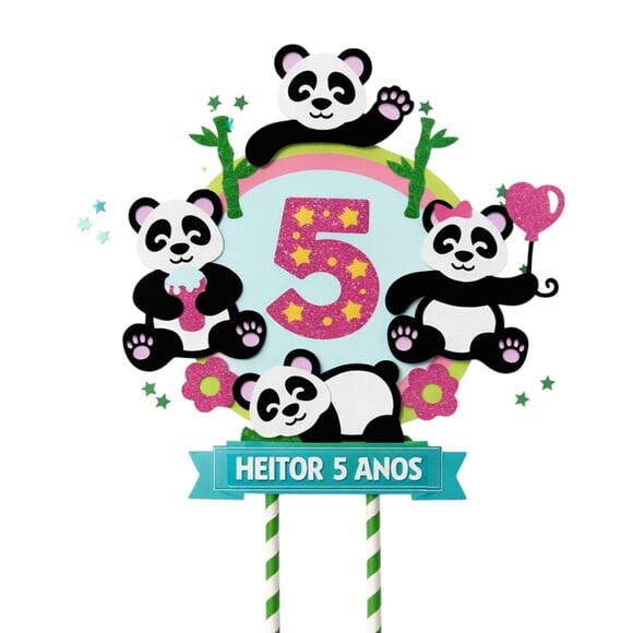 Topo de Bolo Premium Personalizado Pandinhas