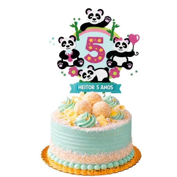 Topo de Bolo Premium Personalizado Pandinhas
