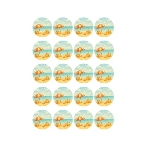 Adesivo Personalizado Latinha 5cm Mar e Praia Aquarela