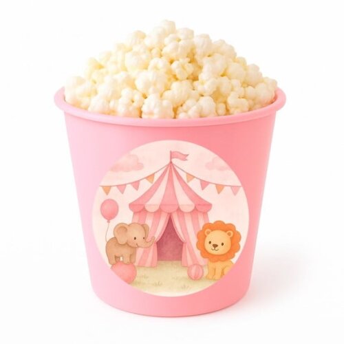 Balde de Pipoca Personalizado Infantil Circo Rosa Aquarela