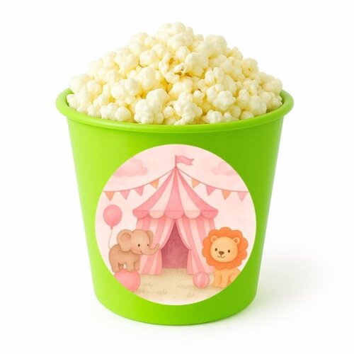 Balde de Pipoca Personalizado Infantil Circo Rosa Aquarela