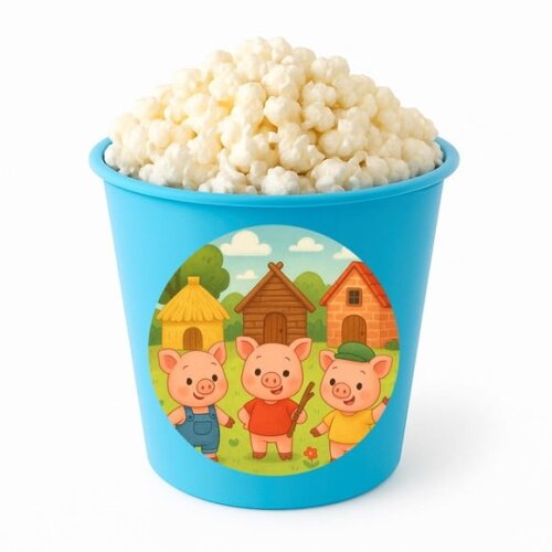 Balde de Pipoca Personalizado Infantil os Três Porquinhos