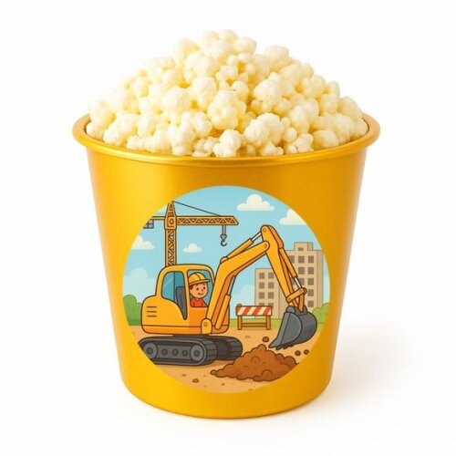 Balde de Pipoca Personalizado Infantil Retroescavadeira