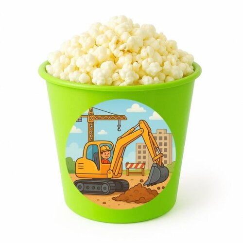 Balde de Pipoca Personalizado Infantil Retroescavadeira