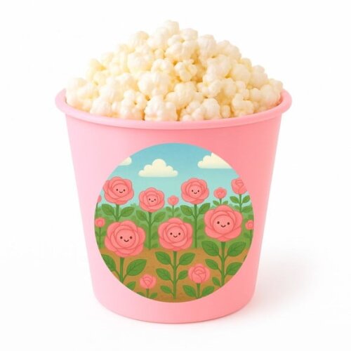 Balde de Pipoca Personalizado Infantil Rosas Fofas