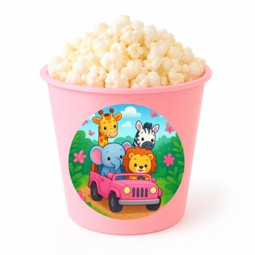 Balde de Pipoca Personalizado Infantil Safari Rosa