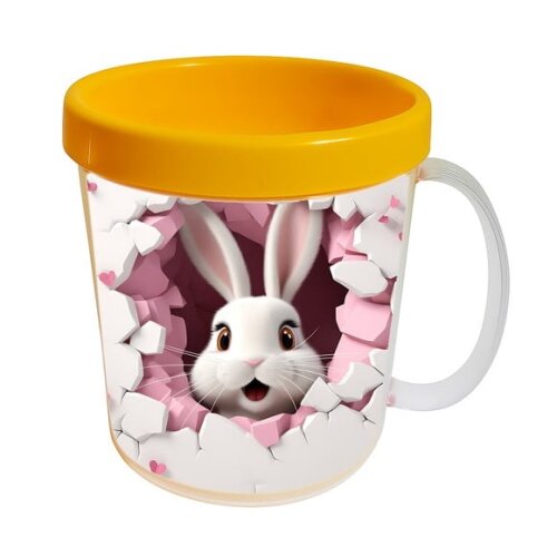 Caneca Acrílica Animais Fofos Fazenda Coelho Romântico