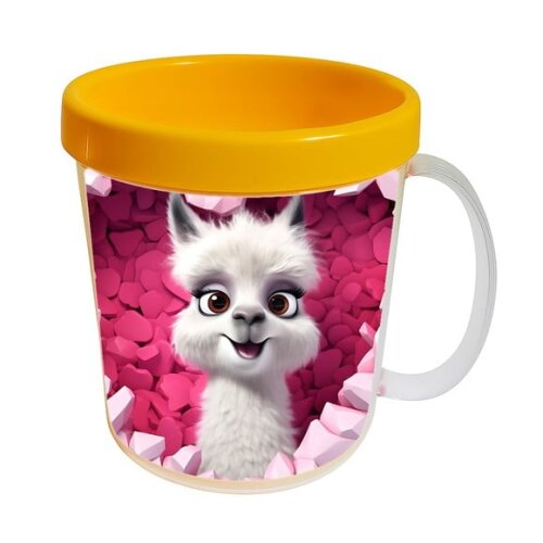 Caneca Acrílica Animais Fofos Fazenda Lhama Romântica