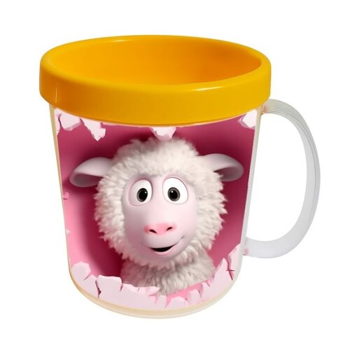 Caneca Acrílica Animais Fofos Fazenda Ovelha Romântica