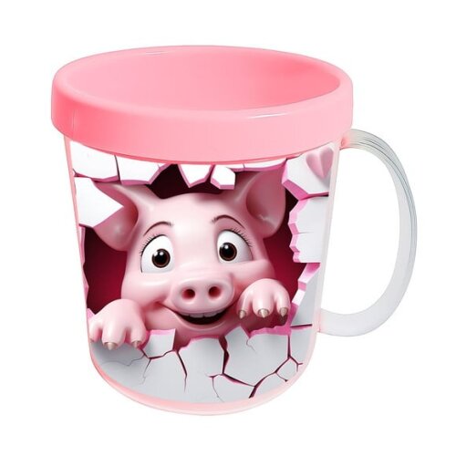 Caneca Acrílica Animais Fofos Fazenda Porco Charmoso