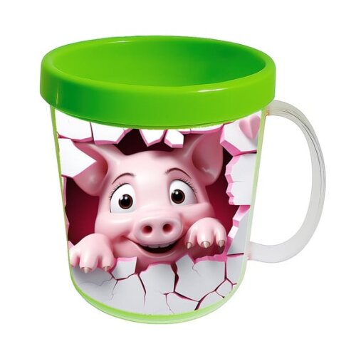 Caneca Acrílica Animais Fofos Fazenda Porco Charmoso